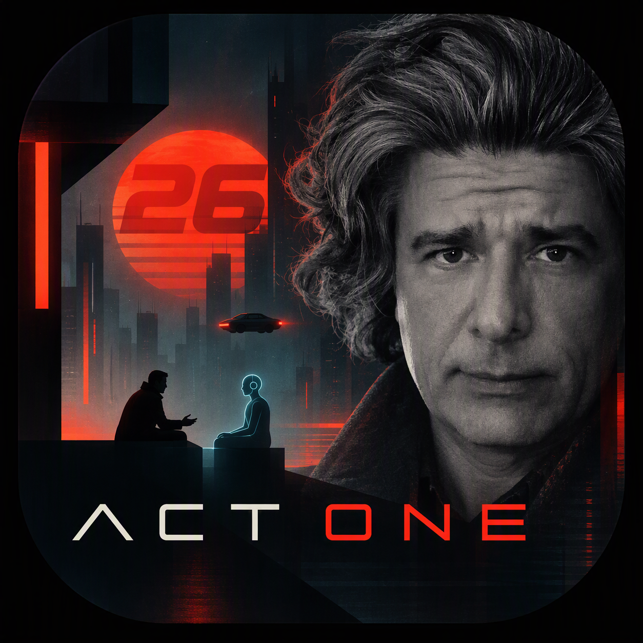 ActONE26 portrait artwork with an actor and a digital scene partner